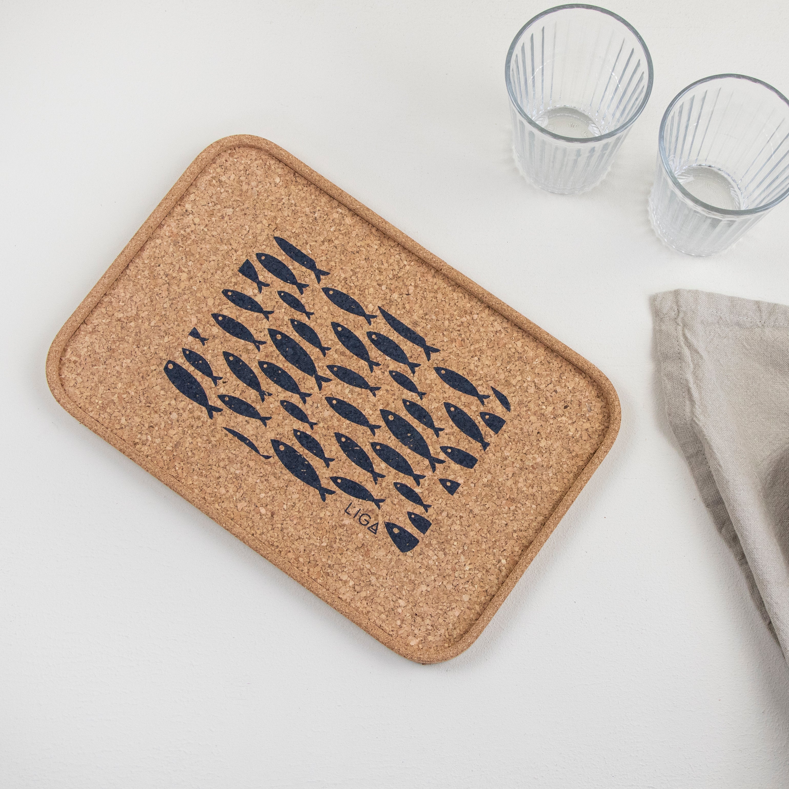 Cork Drinks Tray | Grey Fish